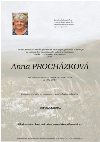Smuteční oznámení – Anna Procházková
