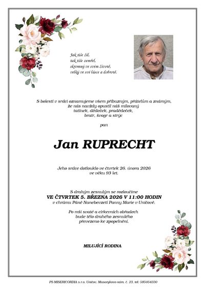 Smuteční oznámení – Jan Ruprecht