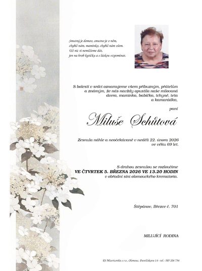 Smuteční oznámení – Miluše Schůtová