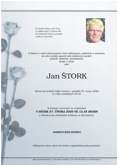Smuteční oznámení – Jan Štork