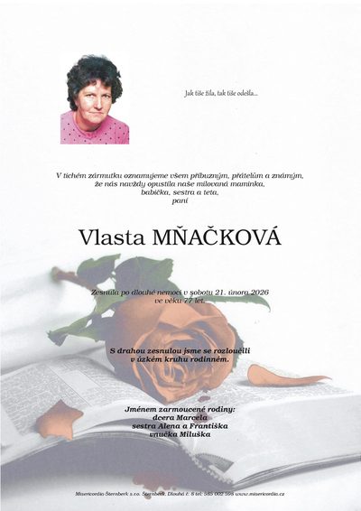 Smuteční oznámení – Vlasta Mňačková
