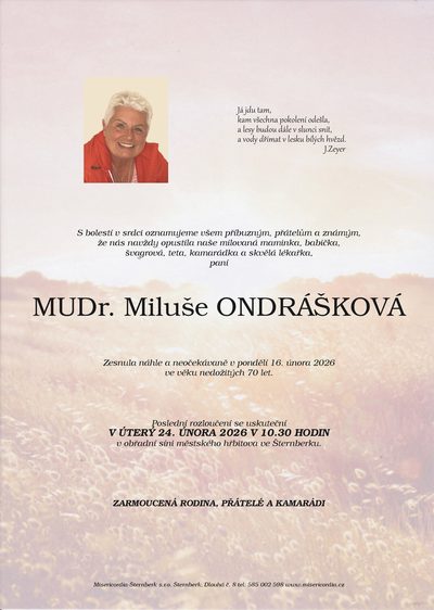 Smuteční oznámení – Miluše Ondrášková