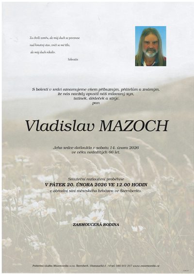Smuteční oznámení – Vladislav Mazoch