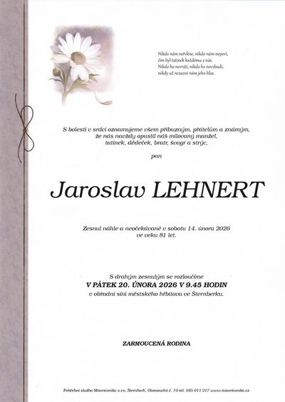 Smuteční oznámení – Jaroslav Lehnert