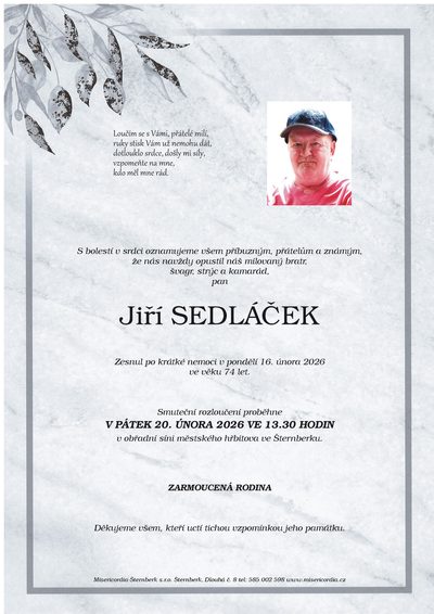 Smuteční oznámení – Jiří Sedláček