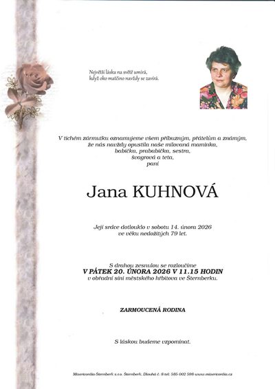 Smuteční oznámení – Jana Kuhnová