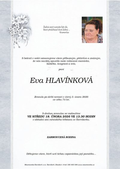 Smuteční oznámení – Eva Hlavínková