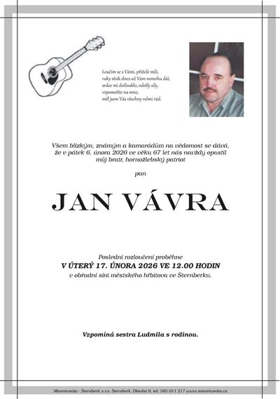 Smuteční oznámení – Jan Vávra