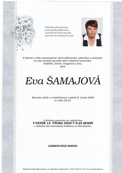 Smuteční oznámení – Eva Šamajová