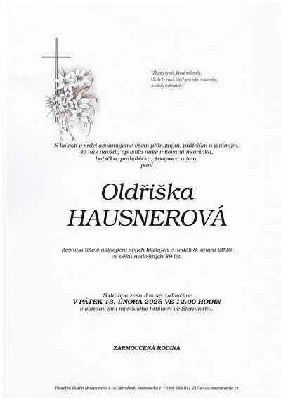 Smuteční oznámení – Oldřiška Hausnerová