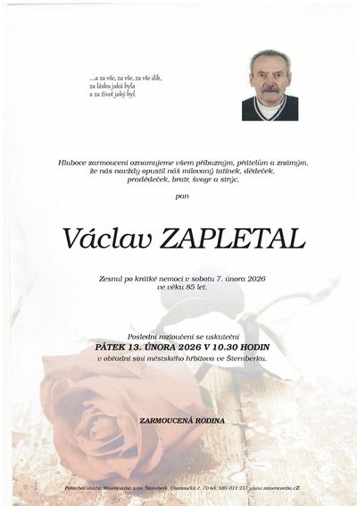Smuteční oznámení – Václav Zapletal