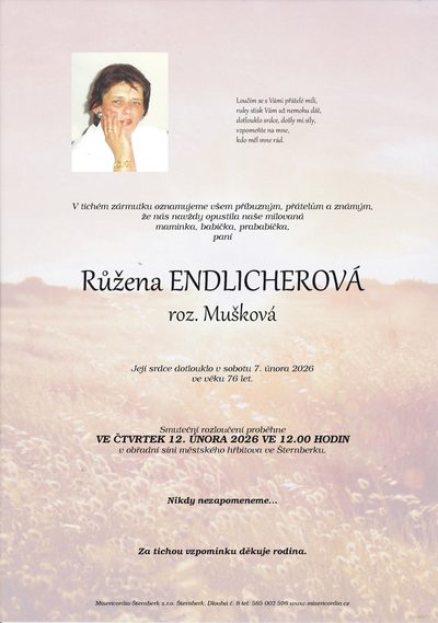 Smuteční oznámení – Růžena Endlicherová