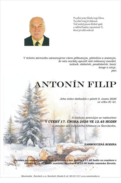 Smuteční oznámení – Antonín Filip