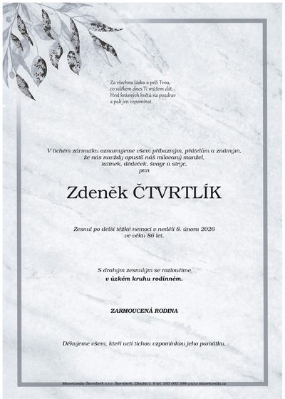 Smuteční oznámení – Zdeněk Čtvrtlík