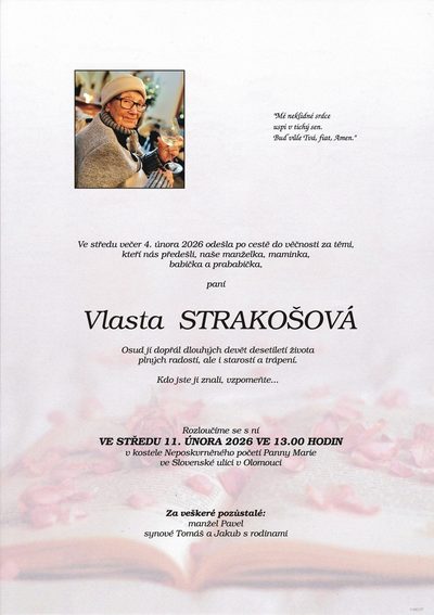 Smuteční oznámení – Vlasta Strakošová