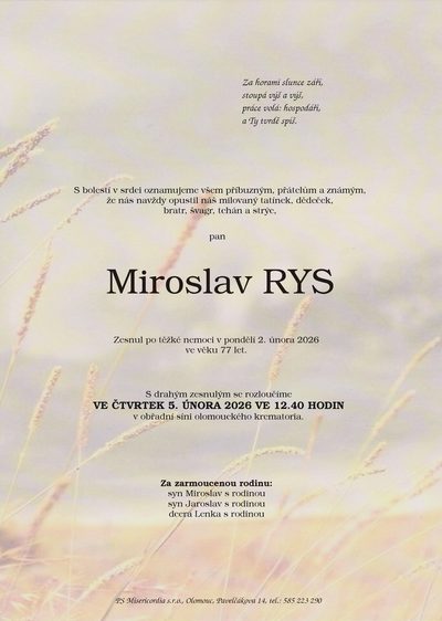 Smuteční oznámení – Miroslav Rys