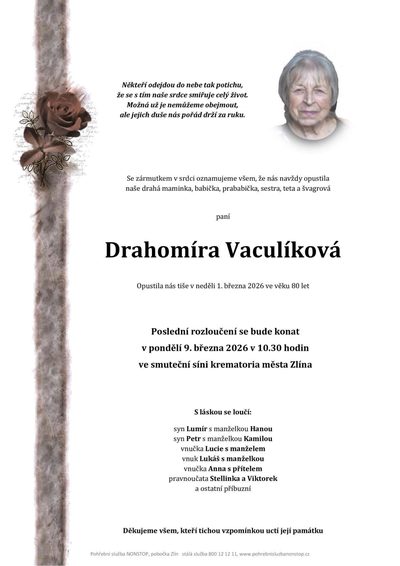 Smuteční oznámení – Drahomíra Vaculíková