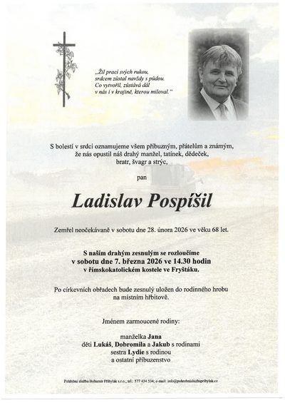 Smuteční oznámení – Ladislav Pospíšil
