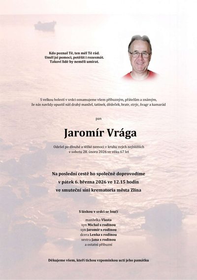 Smuteční oznámení – Jaromír Vrága