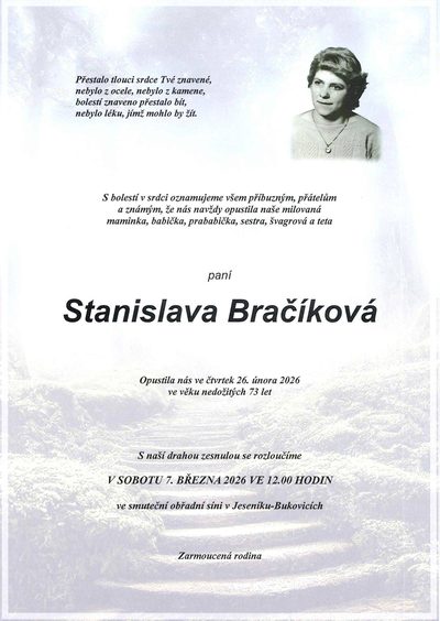Smuteční oznámení – Stanislava Bračíková