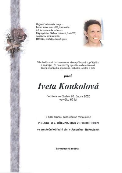 Smuteční oznámení – Iveta Koukolová