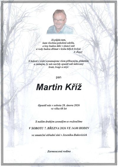 Smuteční oznámení – Martin Kříž