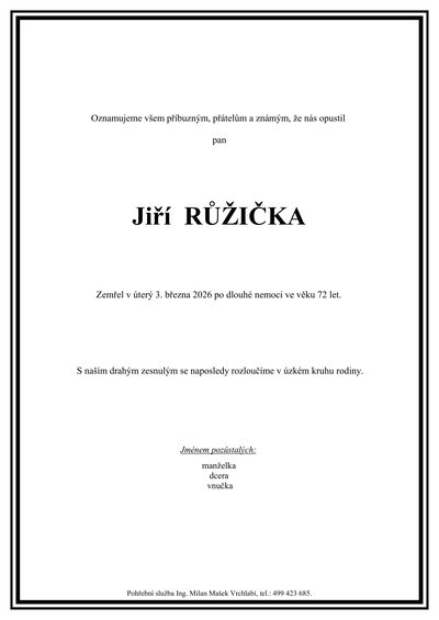 Smuteční oznámení – Jiří Růžička
