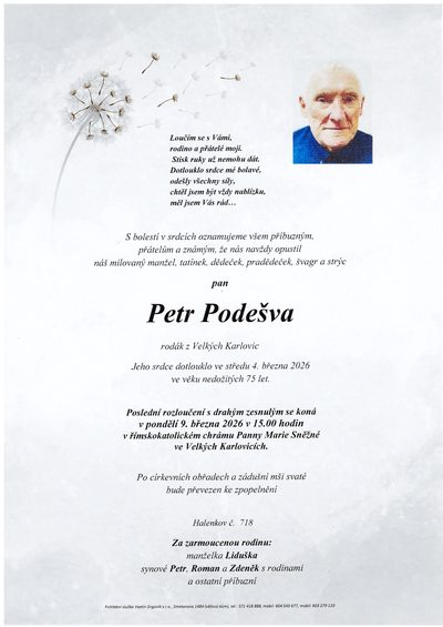 Smuteční oznámení – Petr Podešva
