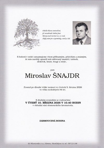Smuteční oznámení – Miroslav Šnajdr