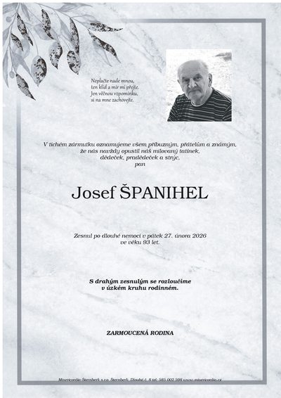 Smuteční oznámení – Josef Španihel