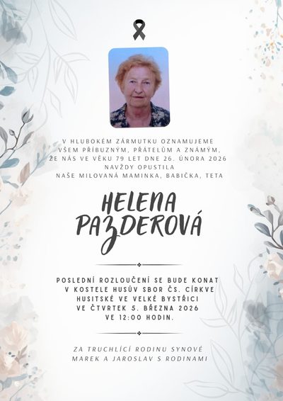 Smuteční oznámení – Helena Pazderová