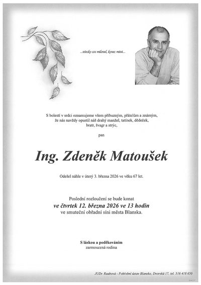 Smuteční oznámení – Ing. Zdeněk Matoušek