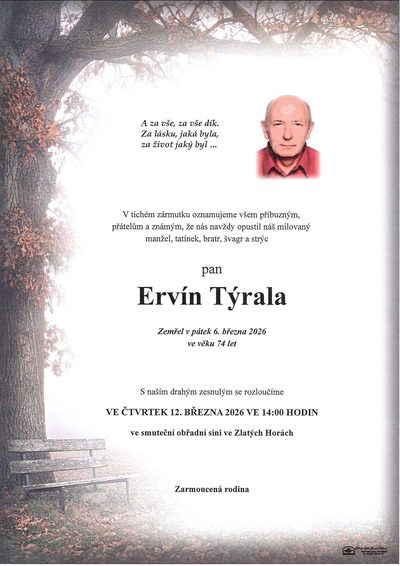 Smuteční oznámení – Ervín Týrala
