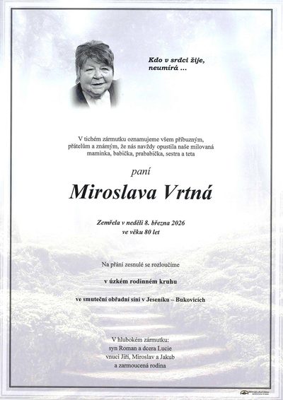 Smuteční oznámení – Miroslava Vrtná