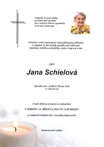Smuteční oznámení – Jana Schielová