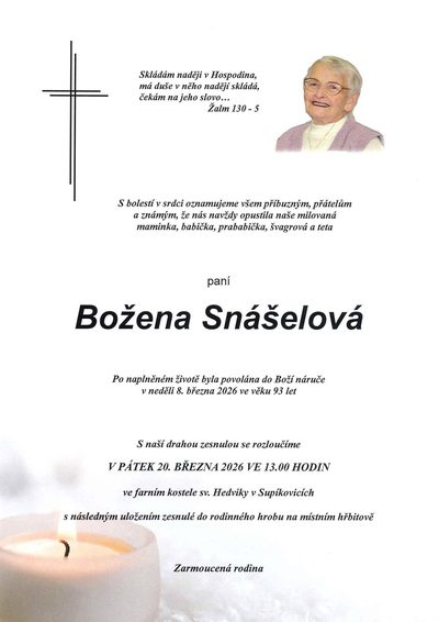 Smuteční oznámení – Božena Snášelová
