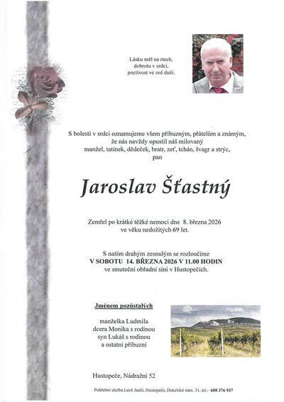 Smuteční oznámení – Jaroslav Šťastný