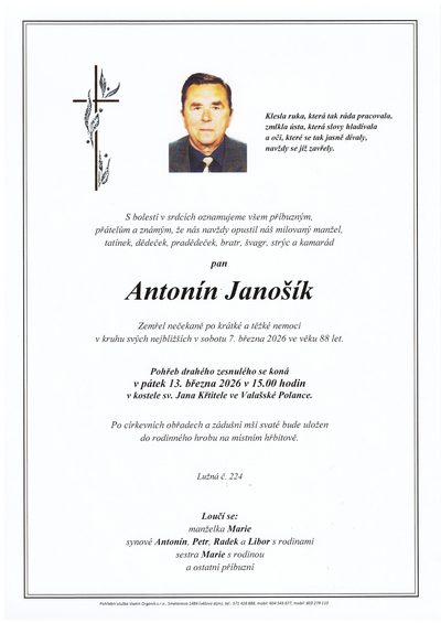 Smuteční oznámení – Antonín Janošík