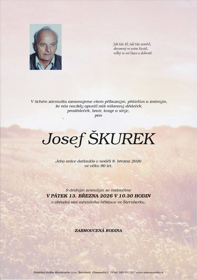 Smuteční oznámení – Josef Škurek