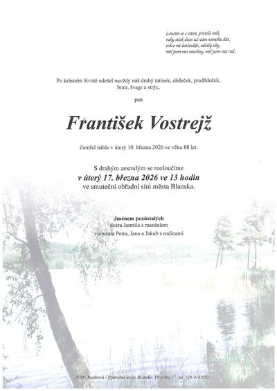 Smuteční oznámení – František Vostrejž