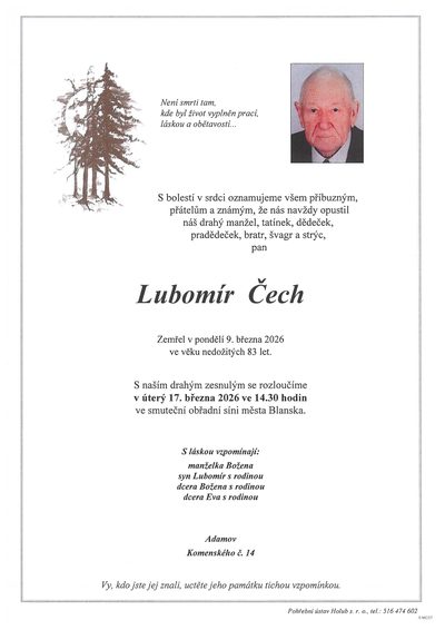 Smuteční oznámení – Lubomír Čech