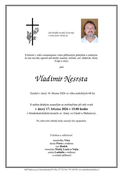Smuteční oznámení – Vladimír Nesrsta