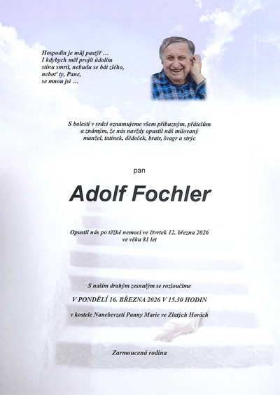 Smuteční oznámení – Adolf Fochler