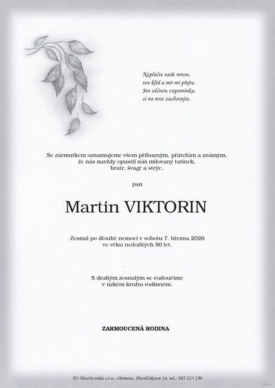 Smuteční oznámení – Martin Viktorin