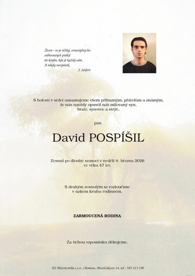Smuteční oznámení – David Pospíšil