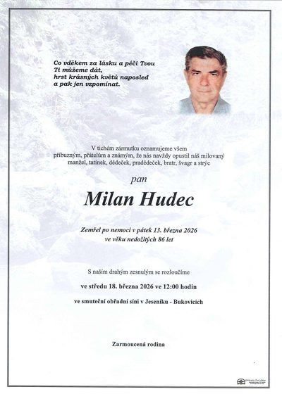 Smuteční oznámení – Milan Hudec