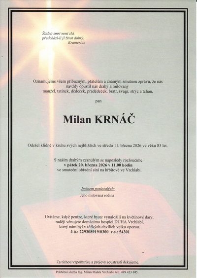 Smuteční oznámení – Milan Krnáč