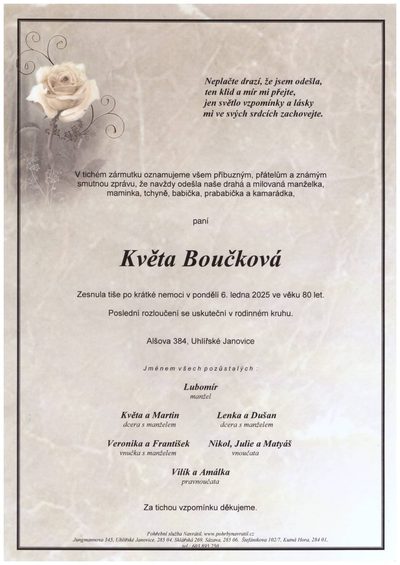 Smuteční oznámení – Květa Boučková