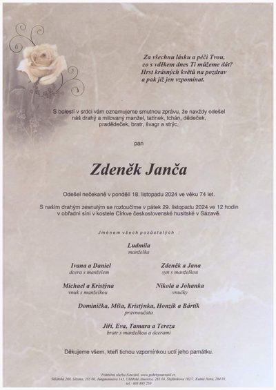 Smuteční oznámení – Zdeněk Janča