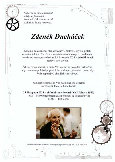 Smuteční oznámení – Zdeněk Ducháček